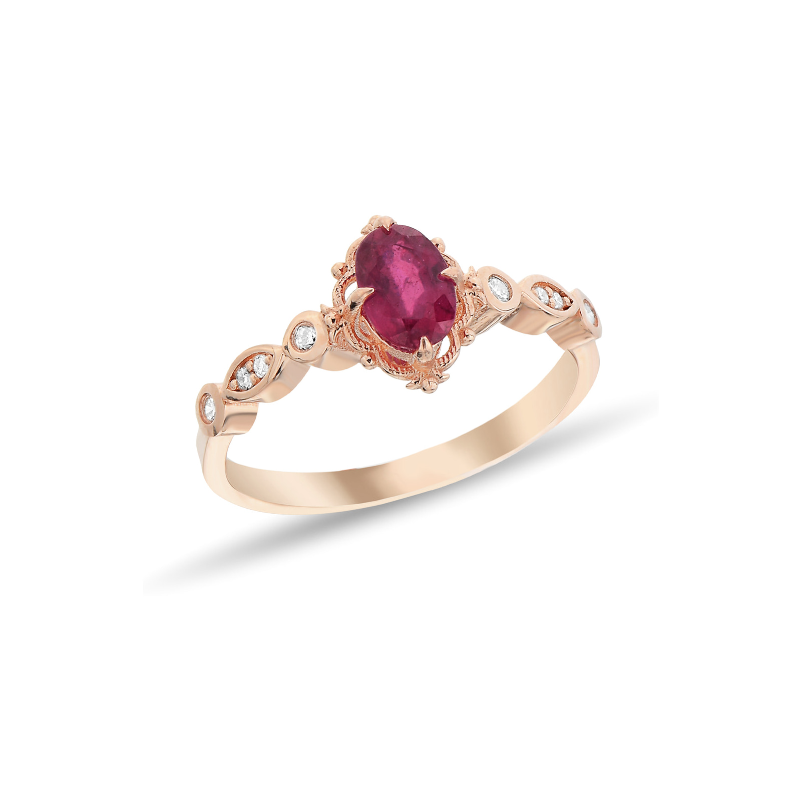 0,11 Karat Pırlantalı Vintage Yakut Taşlı Yüzük